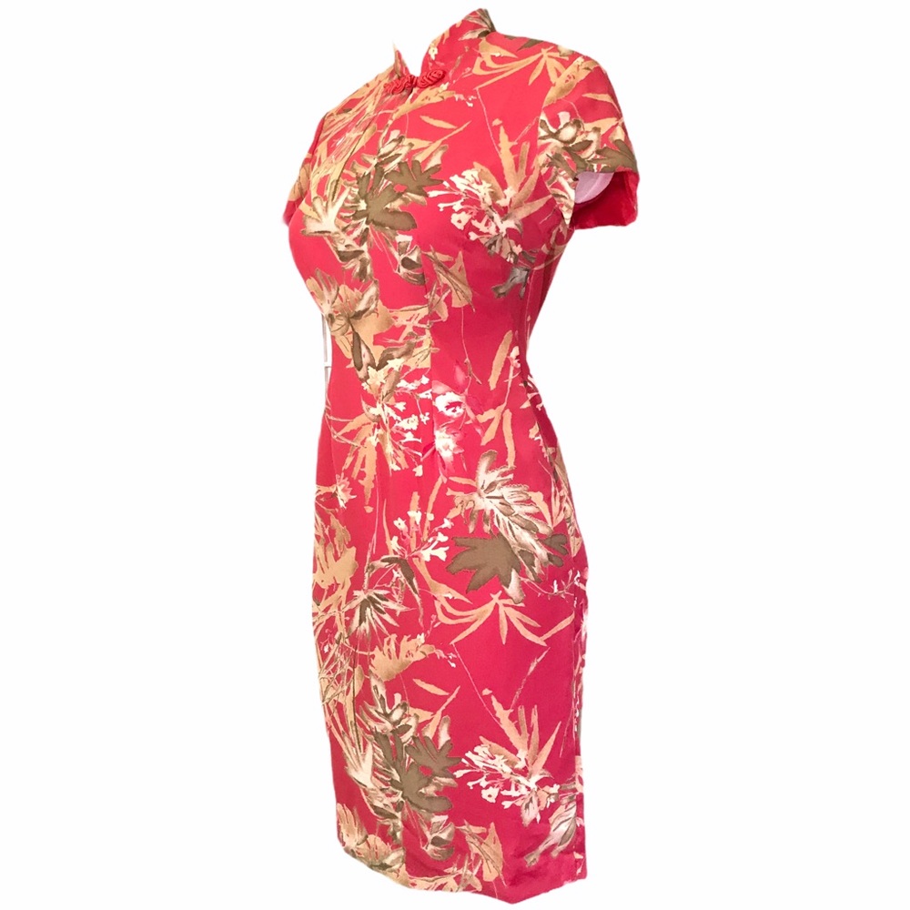 Vintage Cheongsam Coral Botanical Print Dress NWT